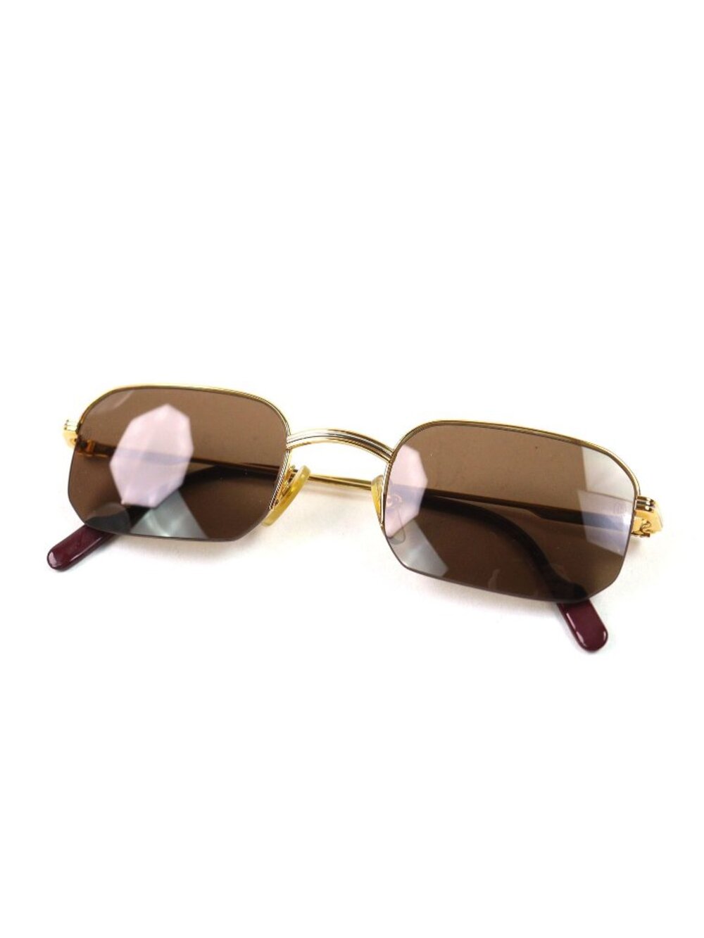 Cartier Trinity Half Rim Sunglasses Eyewear Gold Bordeaux Demo Lens